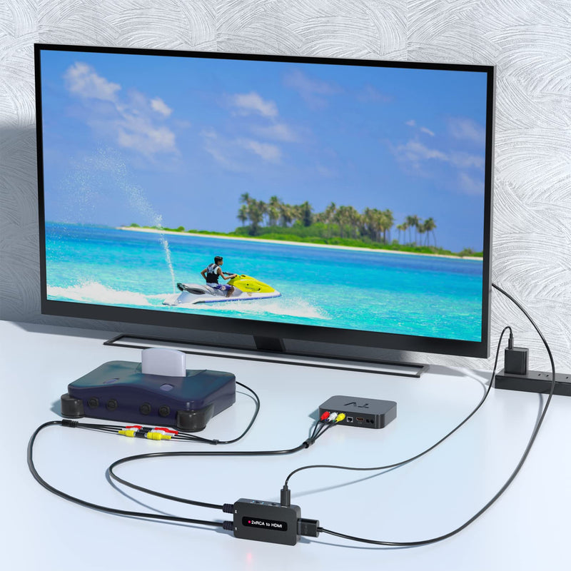 [Australia - AusPower] - Dual RCA to HDMI Converter Support 4 : 3/16 : 9 Aspect Ratio Switch, 2 Port AV to HDMI, Double RCA Composite to HDMI for Connecting Two RCA Devices to One HDTV to Avoid Frequent Plugging / Unplugging Dual RCA to HDMI 