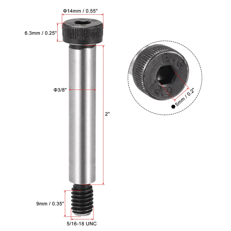 [Australia - AusPower] - uxcell Alloy Steel Hexagon Socket Head Shoulder Screws Bolts, 2" Shoulder Length, 3/8" Shoulder Dia, 5/16-18 Thread, 6pcs 2" x 3/8" 