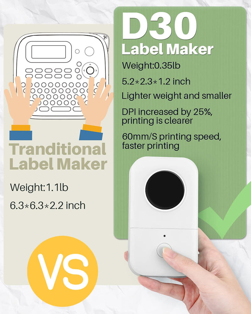 [Australia - AusPower] - Phomemo D30 Label Prtinter-Bluetooth Label Maker Machine Small Sticker Maker Compatible with iOS + Android, Great for Home, Office, Supermarket,White White 