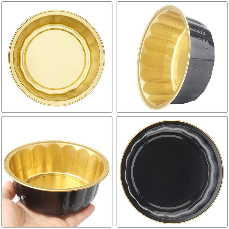 [Australia - AusPower] - Disposable Baking Ramekins, Beasea 8 oz 100 Pack 3.9" Aluminum Foil Cups Bake Utility Ramekin Cup Souffle Cup Muffin Cupcake Baking Cup Mini Pudding Cups for Party Wedding Birthday - Black Gold 03.Black Gold 