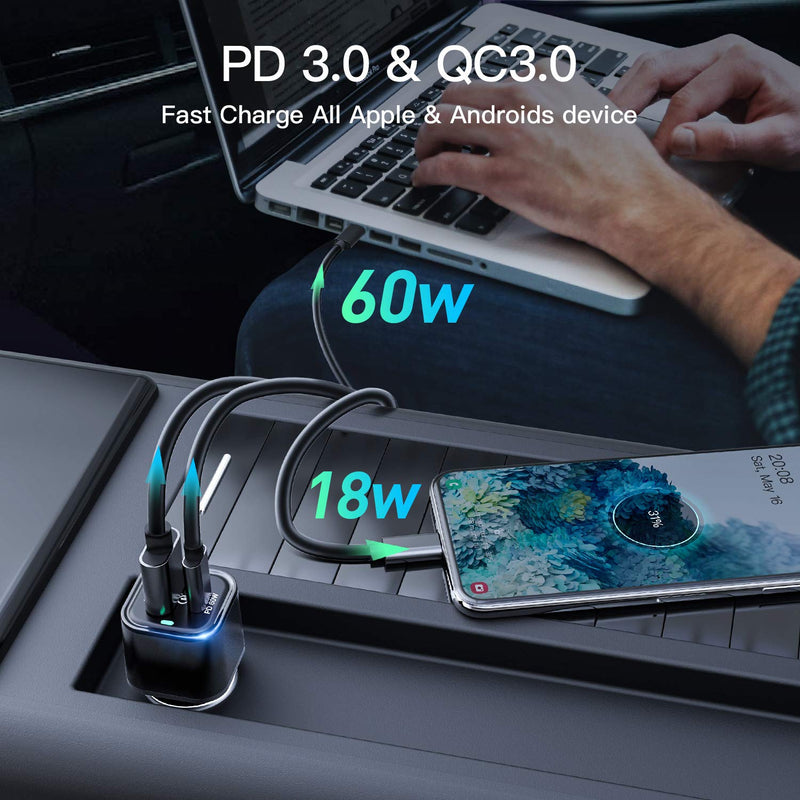 [Australia - AusPower] - REXING JETSPEED Black 78W PowerDrive+ USB-C/USB Car Charger, 2 Port QC3.0/PD3.0 Power delivery for Dashcam/Android/iPhone/iPad/MacBook/Windows Fast Charge Dual USB Car Cigarette Lighter Adapter 