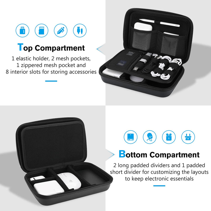 [Australia - AusPower] - ProCase Hard Travel Electronic Organizer Case for MacBook Power Adapter Chargers Cables Power Bank Apple Magic Mouse Apple Pencil USB Flash Disk SD Card Small Portable Accessories Bag -Black Black 