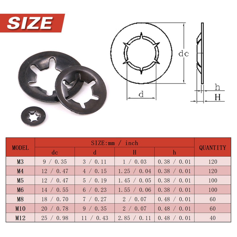 [Australia - AusPower] - Hilitchi 600-Pcs [7-Size] Internal Tooth Starlock Washers Assortment Kit, Quick Speed Locking Washers, Black Oxide Finish 