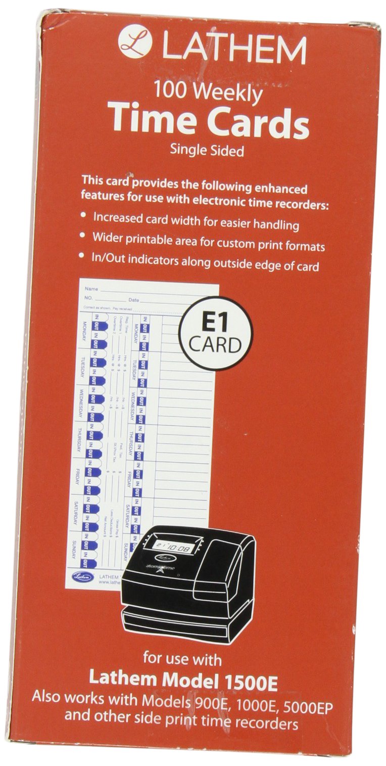 [Australia - AusPower] - Lathem Time Cards for Electronic Side-Print Time Clocks, Weekly, 1-Sided, 4" x 9", Box of 100 