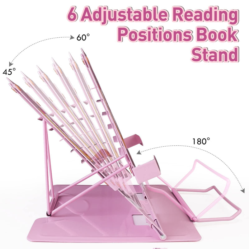 [Australia - AusPower] - Book Stand for Reading,Unicorn Metal Desk Textbook Holder,Hands Free Cookbook Recipes Holder,Foldable Desktop Bookstand Book Rest for Music Book Magazine iPad Document with 6 Adjustable Angles (Pink) Pink 