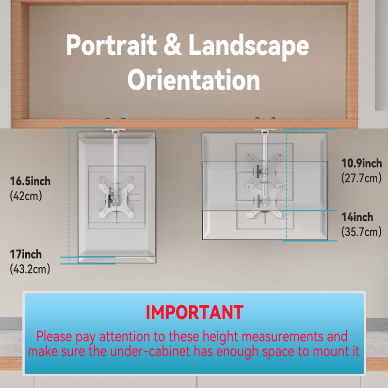 [Australia - AusPower] - Letlar Show 15 Kitchen Under-Cabinet Mount, Adjustable Height Rotatable Swivel Tilt Mount for 15, Forward and Stowed Show 15 for Saving Space length adjustable 