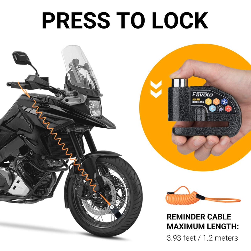 [Australia - AusPower] - Favoto Disc Lock Alarm, 110 dB Alarm Sound Disc Brake Padlock for Motorcycle e-Bike Bicycle Scooter, 0.27 inch/7mm Lock Pin with Reminder Cable and Carrying Bag, Black 
