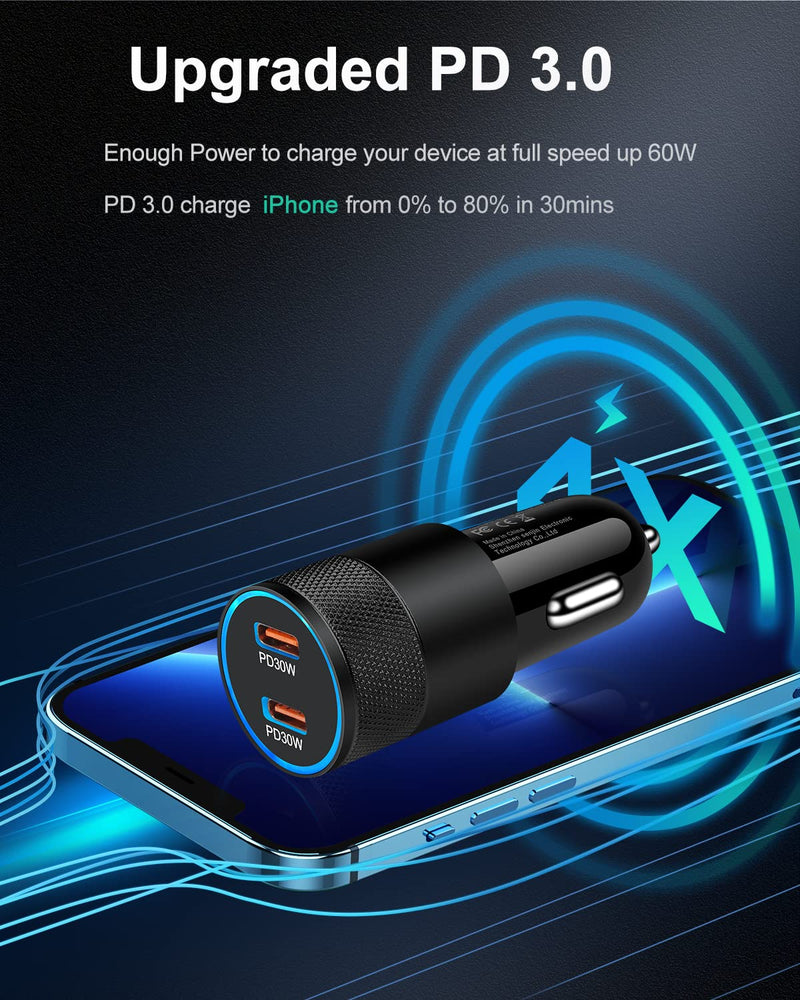 [Australia - AusPower] - USB C Car Charger, 60W Cigarette Lighter Flush Adapter, Type C Fast Charging Car Plug Block for iPhone 13 Pro Max, Samsung Galaxy S21 Ultra, Pixel 6 Pro,3A XL, LG Stylo, AILKIN Automobile USB PD Port 