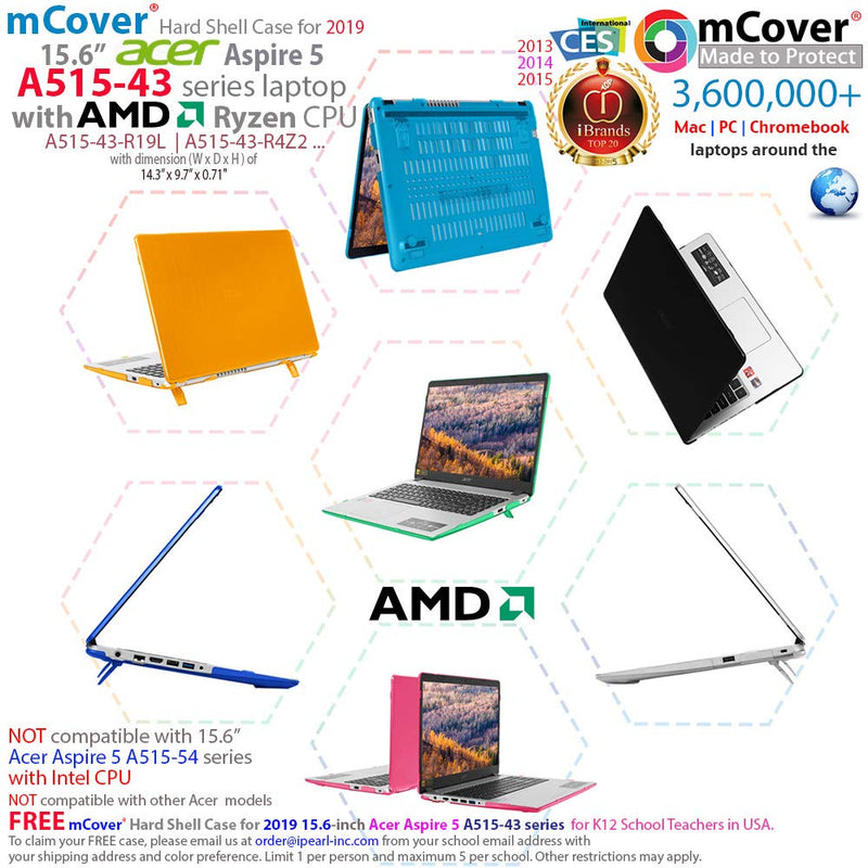 [Australia - AusPower] - mCover Hard Shell Case for 15.6" Acer Aspire 5 A515-43 Series (with AMD CPU) Windows Laptop – A515-AMD Pink 