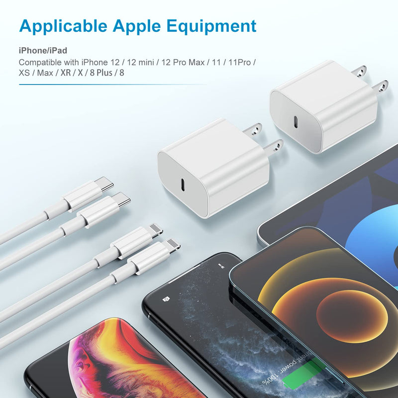 [Australia - AusPower] - iPhone 13 Fast Charger, Apple Super Fast Charging Block with USB C to Lightning Cable 6ft, 20W iPhone Charger Block USB C Power Adapter Wall Plug for iPhone 13 Pro Max/12 Mini/12 Pro Max/11/iPad 2M 