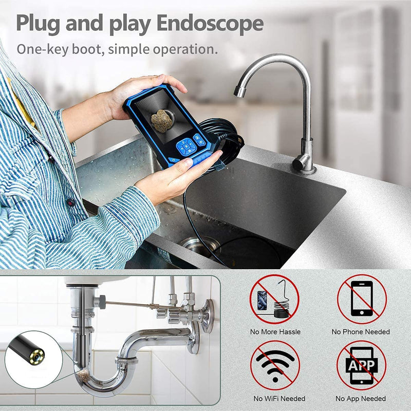 [Australia - AusPower] - Industrial Endoscope, SKYBASIC Borescope Snake Camera with 32GB Card, IP67 Waterproof Sewer Inspection Camera HD 4.3'' LCD Screen with 6 LED Lights, Semi-Rigid Cable, Four Helpful Tools - 16.5FT 