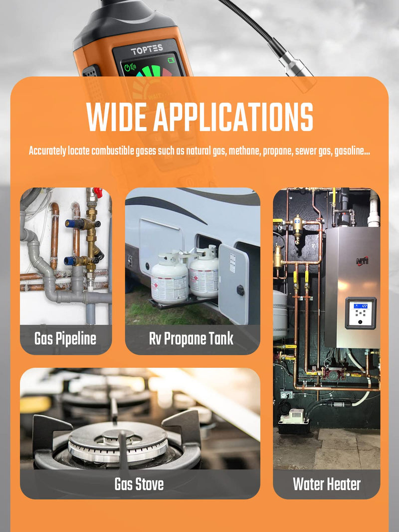 [Australia - AusPower] - TopTes PT520A Natural Gas Detector, Gas Leak Detector with 17-Inch Gooseneck, Locating The Source of Methane, Propane and Combustible Gas Leaks for Home and RV (Includes Battery x3)-Orange Orange 