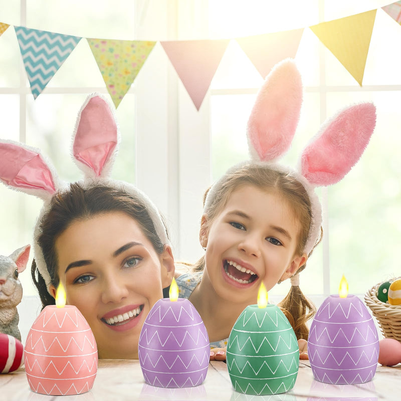 [Australia - AusPower] - MTLEE 3 Pcs Easter Flameless Candles Egg Figural Flameless Candle Egg LED Battery Candles with Remote Timer Easter Candles for Easter Party Holiday Decoration Centerpiece (3.6" x 4.8") 