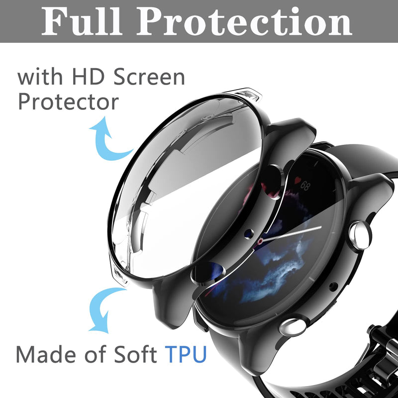 [Australia - AusPower] - Case Compatible with Amazfit GTR 3 & GTR 3 Pro (Not GTR 2) Screen Protector Soft TPU Scratch Resistant Full Cover for GTR 3 and GTR 3 Pro Smartwatch Accessories (GTR 3/GTR 3 Pro, Black/Silver/Clear) GTR 3/GTR 3 Pro 