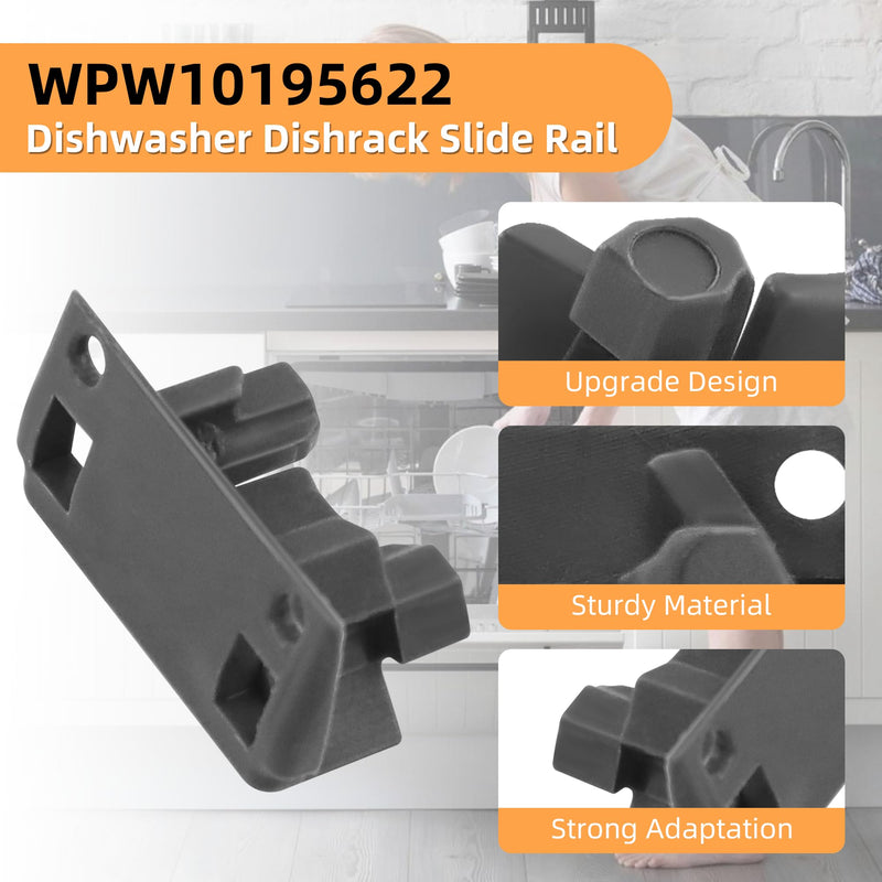 [Australia - AusPower] - AMI PARTS 2 Pcs WPW10195622 Dishwasher Rack Stop Clip,Upper Dishrack Slide Rail Rear Stop Replacement Fit for Whirl-pool Kitchen-Aid Ken-more Dishwasher Replaces WPW10195622VP,1872168,AP6016778 