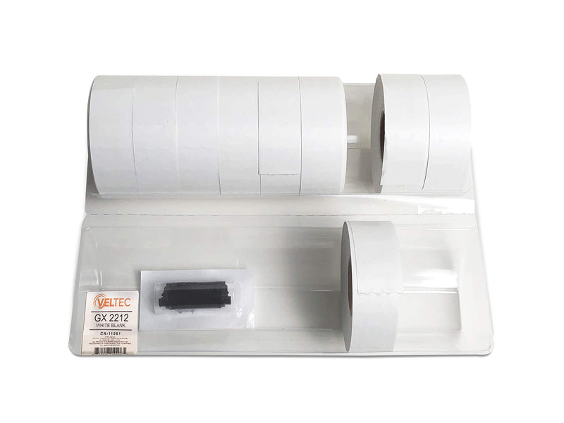 [Australia - AusPower] - Veltec 2212 White Pricing Labels for Garvey (22-6, 22-7, 22-8) and Contact (6.22, 7.22, 8.22) One-Line Price Gun/Labelers, Free Ink Roller – 9 Rolls, 11,000 Labels with Security Slits 