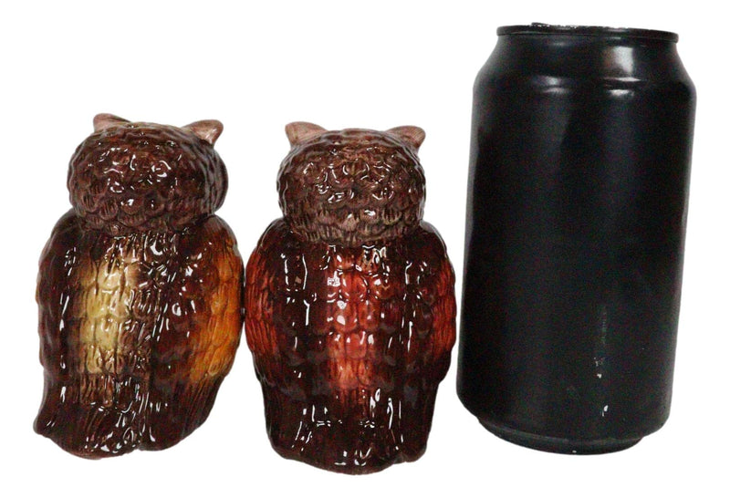 [Australia - AusPower] - Ebros Gift Wisdom Of The Woods Great Horned Brown Owls With Wide Round Eyes Ceramic Salt And Pepper Shakers Figurine Set 3.5"H Forest Nocturnal Owl Birds Home Kitchen Decor 