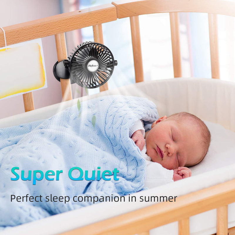 [Australia - AusPower] - SkyGenius Battery Operated Stroller Fan, Rechargeable USB Powered Mini Clip on Desk Fan Black 