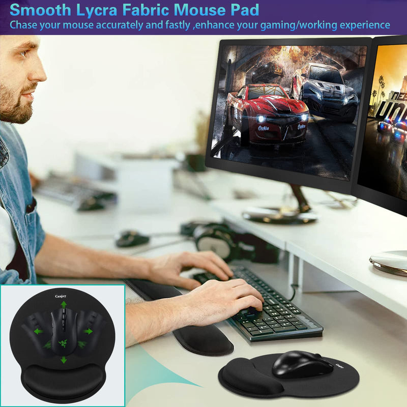 [Australia - AusPower] - Keyboard Wrist Rest, Mouse Pad with Wrist Support, Canjoy Gaming Mouse Pad with Wrist Rests for Keyboard and Mouse, Ergonomic Mousepad with Memory Foam and Non-Slip Rubber for Computer/Laptop (Black) 