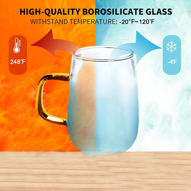 [Australia - AusPower] - Clear Glass Cups, Drinking Glasses with Handle(8.5oz),High Borosilicate Glass Cups,Coffee Mugs, Large Capacity Cups For Milk, Fruit & Vegetable Juice, Espresso, Cappuccinos ,Herbal Tea，LUCKY-GO 2-piece set 