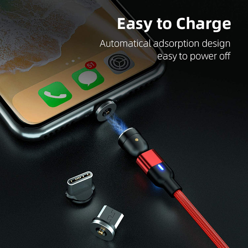 [Australia - AusPower] - 540° Rotation Magnetic Charging Cable (7-Pack, 1.6ft/3.3ft/3.3ft/6.6ft/6.6ft/10ft/10ft) Magnetic Cable, 3 in 1 Magnetic Phone Charger Compatible with Micro USB, Type C Smartphone and iProduct Device 