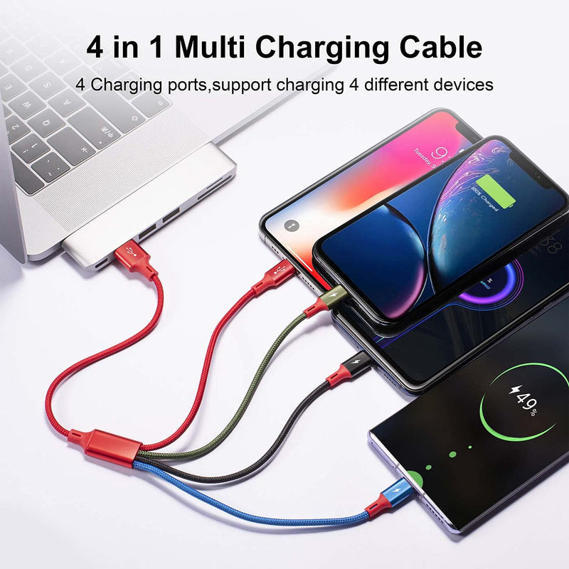 [Australia - AusPower] - 2Pcs Short Multi USB Charging Cable 3A, Minlu 4-in-1 Charger Cord with Dual Phone/USB-C/Micro-USB Port Compatible with Cell Phones/Tablets/Samsung Galaxy/Google Pixel/Sony/LG/Huawei(1Ft/Red) 