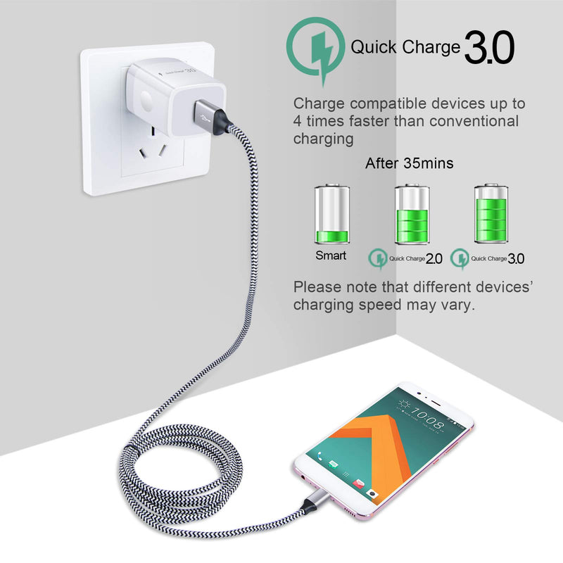 [Australia - AusPower] - Quick Charge 3.0 Adaptive Fast Charging USB Adapter Wall Charger Plug with 2Pack 6ft Type C Cable for Samsung Galaxy S22 S21 Ultra S20 FE Note 20 Ultra A13 A02S A12 A21 A51 A10E A50 A11 A71 A20 S10 S9 
