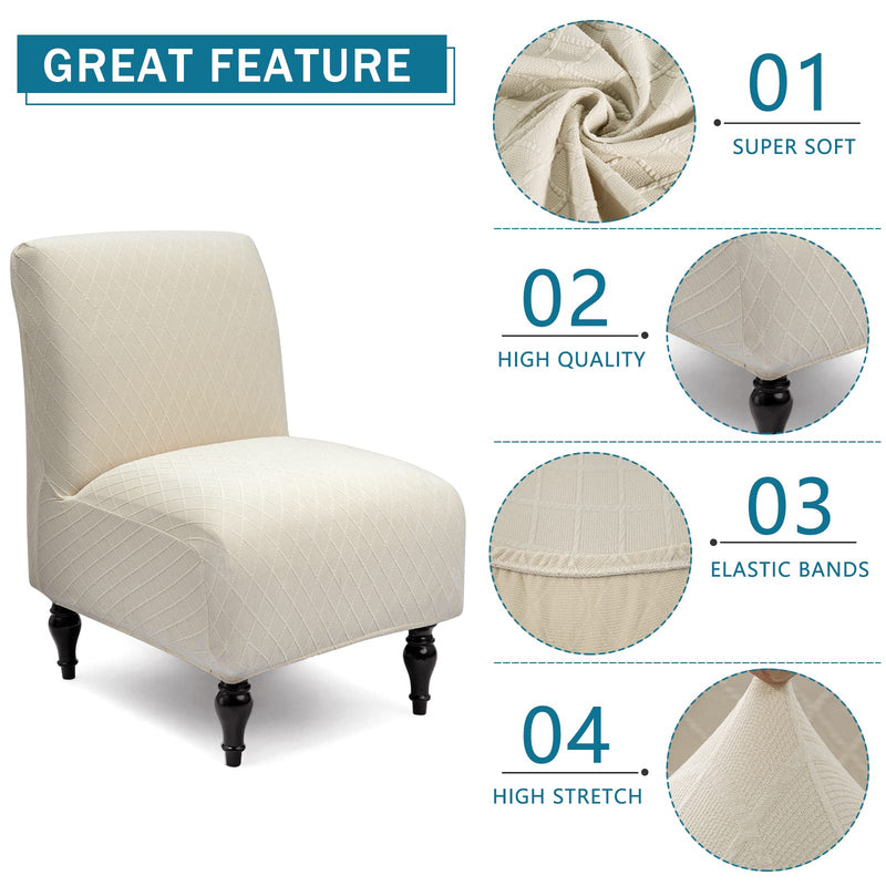 [Australia - AusPower] - Liykimt Armless Accent Slipper Chair Cover Slipcover,Slipper Chair Jacquard Fabric Stretch Spandex Removable for Armless Chair Furniture Protector Covers for Living Dining Room (2, Rhombus Beige) 2 