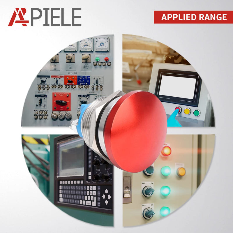 [Australia - AusPower] - APIELE 22MM Mushroom Head Push Button Switch Momentary Push Button IP65 Waterproof 12V 24V 36 DC 110V 250V AC 5A SPST(22mm, Red) 