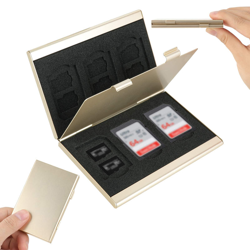 [Australia - AusPower] - SD Card Holder, SD Card Case,LAVILI CF Memory Card Holder Case Aluminum Alloy Hard Shell, Double-Layer Capacity for 6SD Cards and 12 TF Cards Champaign Gold 