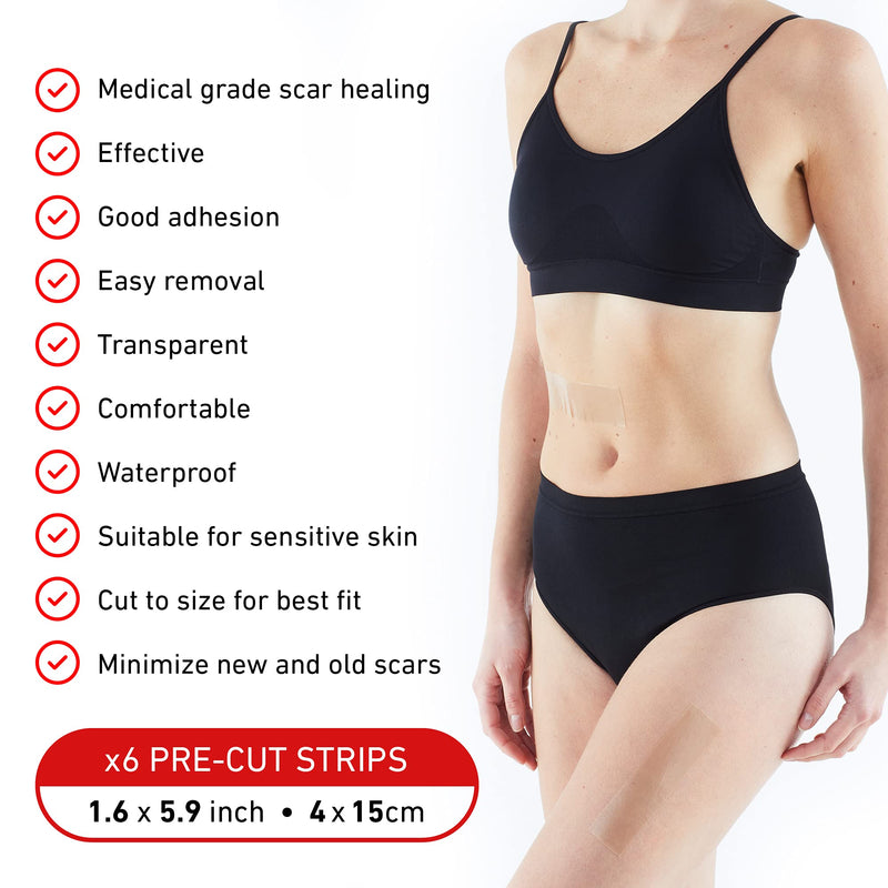 [Australia - AusPower] - Neo G Opti-Heal Wound Recovery Silicone Scar Strips for Surgical Scars, C Section, Burn, Acne, Keloid Treatment - Medical Silicone Scar Sheets - New and Old Scar Treatment - 1.6 x 5.9 inch - 6 Strips 
