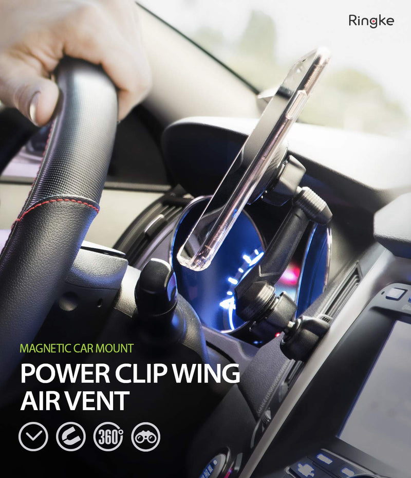 [Australia - AusPower] - Ringke Power Clip Wing Magnetic Car Mount Phone Holder Premium Air Vent Cradle 360° Rotation Long Reach Neck Cell Phone Automobile Cradles for Universal Smartphone 