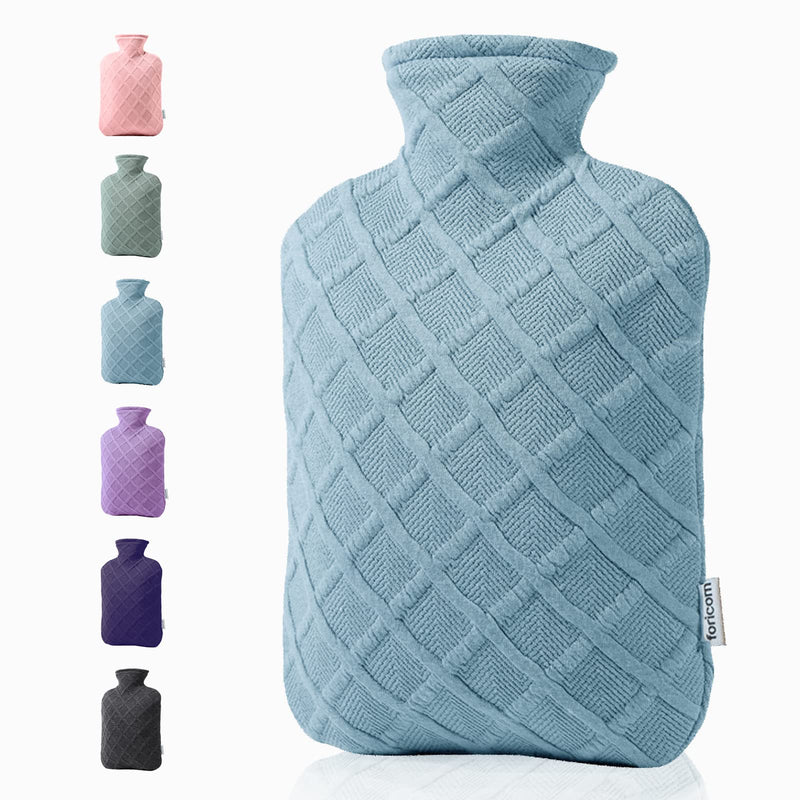 [Australia - AusPower] - FORICOM Hot Water Bottle with Soft Cover 2.0L Large Classic BPA Free Hot Water Bag for Neck, Shoulder Pain and Hand Feet Warmer, Menstrual Cramps(Sky Blue) Sky Blue,2.0large 