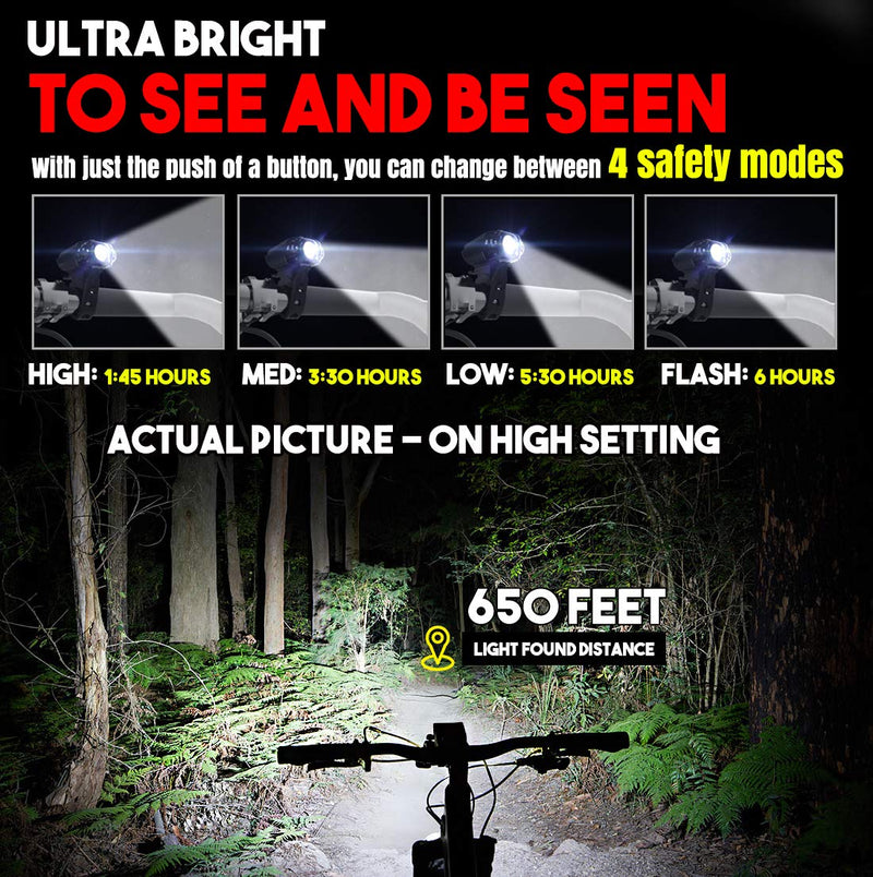 [Australia - AusPower] - BLITZU Gator 390 USB Rechargeable LED Bike Light Set, Bicycle Headlight Front Light & Free Rear Back Tail Light. Waterproof, Easy to Install for Kids Men Women Road Cycling Safety Commuter Flashlight Black 