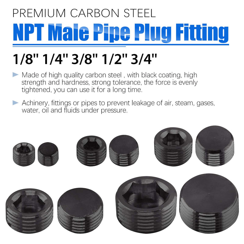 [Australia - AusPower] - Glarks 10Pcs Carbon Steel 1/4'' NPT Male Pipe Plug Fitting Assortment Set Internal Hex Thread Socket Pipe Plug Kit 1/4''NPT 