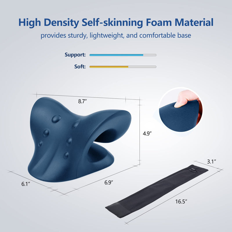 [Australia - AusPower] - Neck Stretcher for Neck Pain Relief, Heated Cervical Traction Device Pillow with Graphene Heating Pad, Neck and Shoulder Relaxer for TMJ Pain Relief and Cervical Spine Alignment(Dark Blue) Dark Blue 