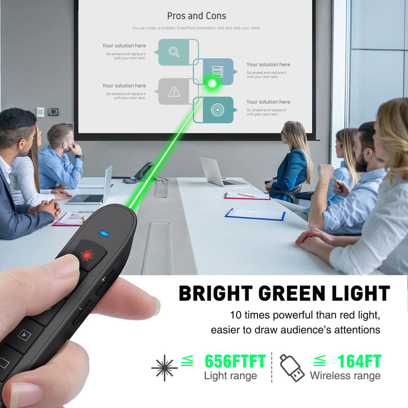[Australia - AusPower] - Presentation Clicker Green Laser Pointer, Rechargeable PowerPoint Clicker Wireless Presenter Remote, RF 2.4GHz USB Presentation Pointer Slide Advancer with Hyperlink Volume Control for Mac Computer Q91 Green Light 