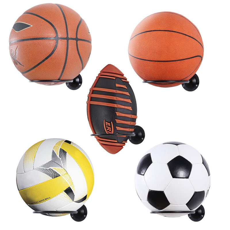 [Australia - AusPower] - CLISPEED Wall-Mounted Ball Holders Display Racks for Basketball Soccer Football Volleyball Exercise Ball (Black,2PCS) 