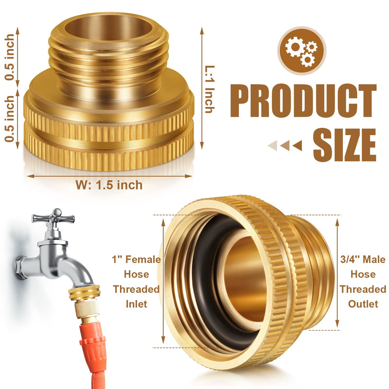 [Australia - AusPower] - Solid Brass Garden Hose Adapter, 3/4 Inch Npt Male Hose Thread to 1 Inch Nps Female Hose Thread, Converts 3/4 Inch Attachments to 1 Inch Hose, with Extra Rubber Gasket and Sealant Tape 