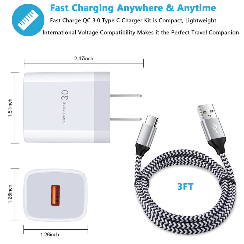 [Australia - AusPower] - Type C Charger Fast Charging Block Cable 3FT for Samsung Galaxy S22 S21 Ultra S20 A13 A02S A12 A32 A11 A20 S10,LG Stylo 6 5 K51 V60 ThinQ,Moto G Stylus/G Power/G Play G7,Quick Charge 3.0 Wall Charger White 