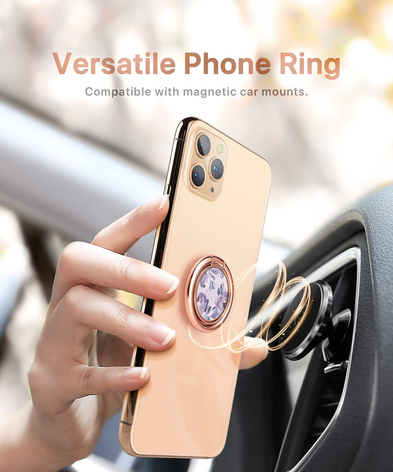 [Australia - AusPower] - GVIEWIN Floral Cell Phone Ring Holder, Metal Kickstand Grip for Magnetic Car Mount Compatible with iPhone 13 Pro Max/13 Pro/12 Pro Max/11 & Samsung S22 Ultra/S22 and Other Smartphones (Peony/Purple) Peony/Purple 