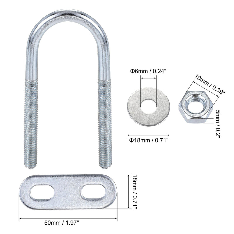 [Australia - AusPower] - uxcell Round U-Bolt 0.98"(25mm) Inner Width 70mm Length Steel M6 with Nut, Plate, Washer 4 Sets 