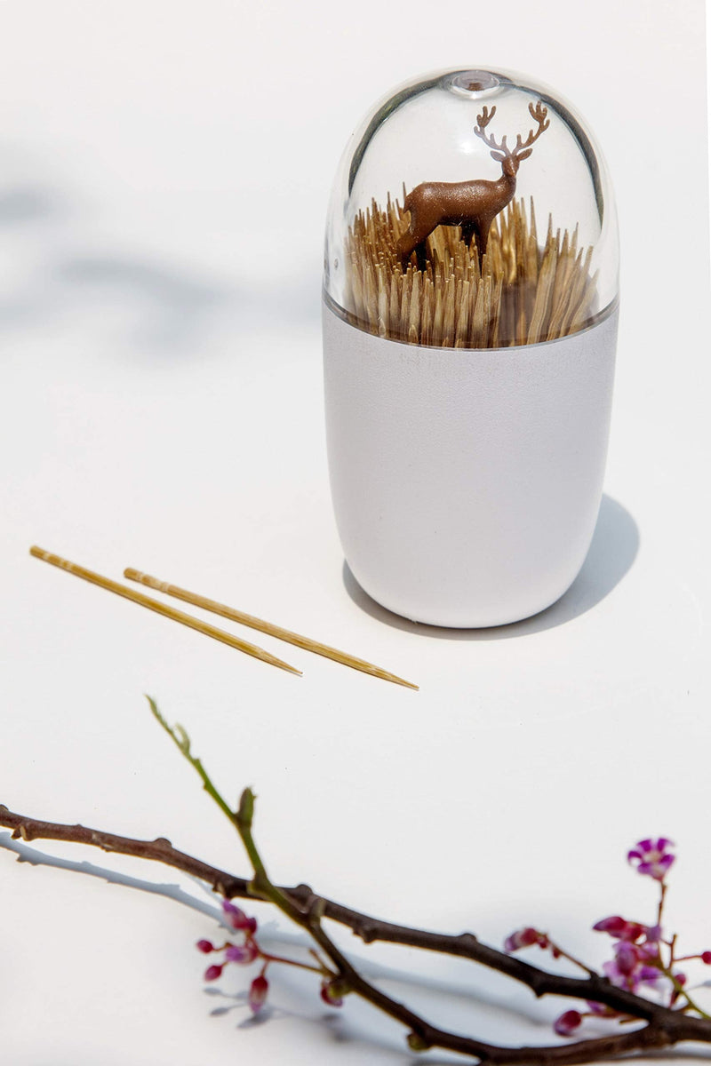 [Australia - AusPower] - Deer Meadow Toothpick Holder by Qualy Design. Brown Color. Unique Home Design Decoration. Unusual Gift. 
