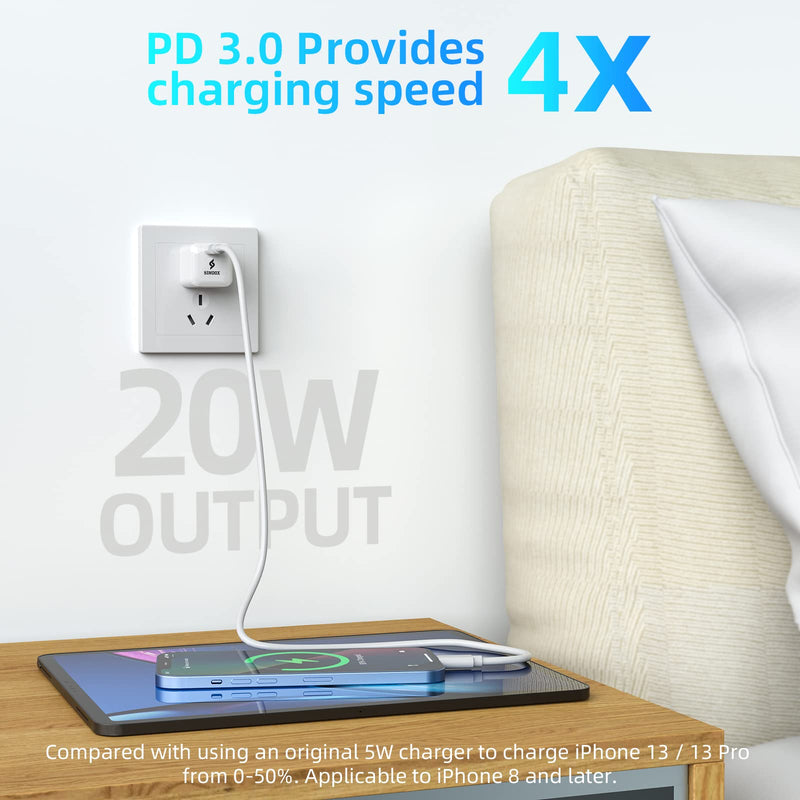 [Australia - AusPower] - 20w USB-C Wall Charger Block - SINDOX Tiny Type C PD 3.0 Fast Charging Block, Rapid Power Adapter Brick, C Port Charger Cube Compatible for iPhone 13/12/11 and More USB C - White 