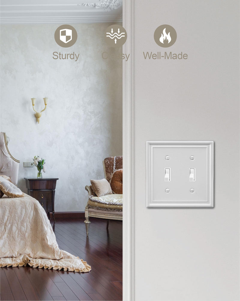 [Australia - AusPower] - ZILLSEA 2-Pack Double Toggle Light Switch Cover Plate, Metal Switch Plate Covers, Off White Wall Plate Covers, 4.96''*4.88'', Midsize 2 Toggle 2PK 