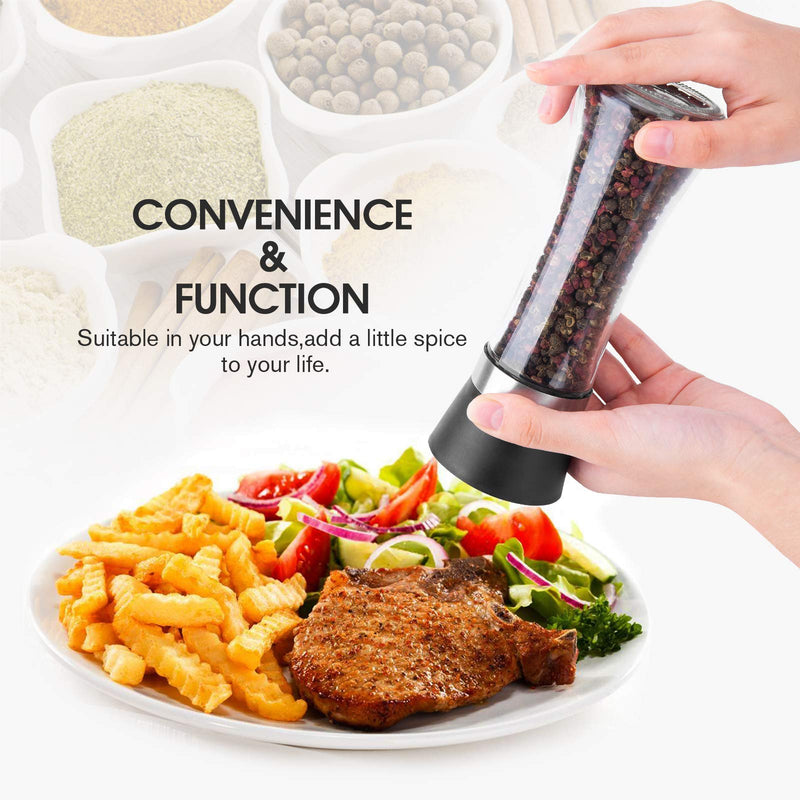 [Australia - AusPower] - Hotder Premium Pepper and Salt Grinder Set of 2-Refillable Coarseness Adjustable Pepper Mill Shaker with Glass Body Christmas Gift( Two Pack),(Not Include Salt and Pepper) 7.5 Tall 