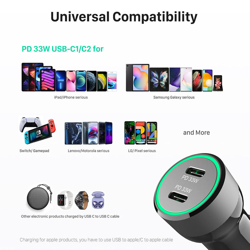[Australia - AusPower] - WOTOBEUS 66W USB C Car Charger Adapter Dual PD 33W 30W PPS 25W Type C Super Fast Charging Cigarette Lighter for iPhone 13 12 11 Pro Max iPad Samsung Galaxy 5G Note S22 S21 S20 Ultra Plus Pixel 6 5 LG 