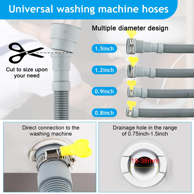 [Australia - AusPower] - Sunenlyst Washing Machine Drain Hose, Universal Dishwasher Drain Hose Extension Kits, 6.5 Feet Flexible Washer Drain Hose Washer Hose, Portable Discharge Washer Hoses with 1 U-Bend Holder 2 Hose Clamp 