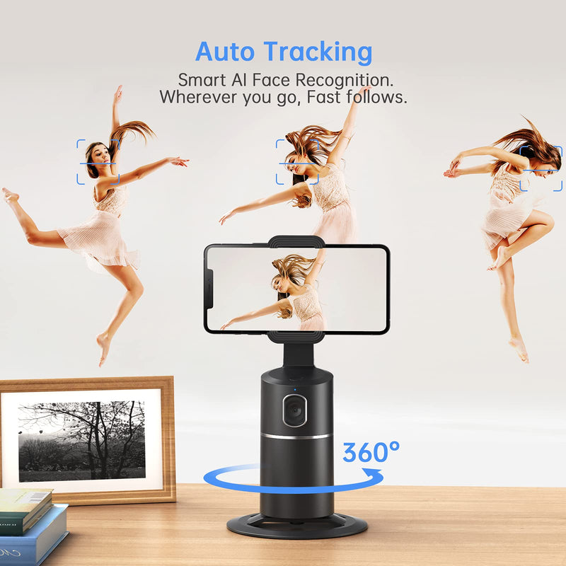 [Australia - AusPower] - Auto Face Tracking Tripod, No App Required, 360° Rotation Face Body Phone Camera Mount Smart Shooting Phone Tracking Holder for Live Vlog Streaming Video, Rechargeable Battery-Black Black 