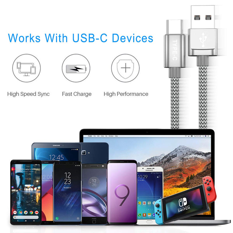 [Australia - AusPower] - USB Type C Charger Cable 6.6FT 2-Pack,Nylon Charging Cord for Samsung Galaxy Fold Note 20 10 9 S9 S10 S10E 10E S20 FE 21 S21 S22 22 Plus Ultra,A51 A52 A53,Tab S7 Lite S8,Google Pixel 6 5 4 3 3a 2 XL Silver 